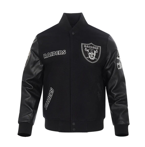 PRO STANDARD MEN'S NFL LAS VEGAS RAIDERS SCRIPT TAIL RIB WOOL BLACK VARSITY JACKET