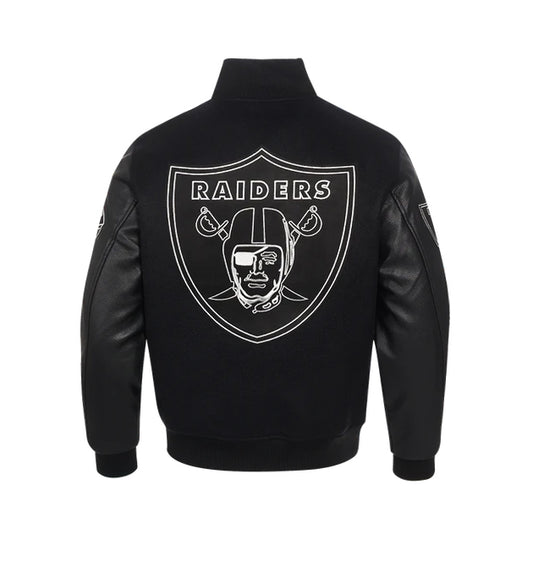 PRO STANDARD MEN'S NFL LAS VEGAS RAIDERS SCRIPT TAIL RIB WOOL BLACK VARSITY JACKET