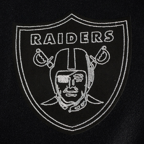 PRO STANDARD MEN'S NFL LAS VEGAS RAIDERS SCRIPT TAIL RIB WOOL BLACK VARSITY JACKET