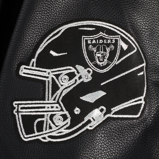 PRO STANDARD MEN'S NFL LAS VEGAS RAIDERS SCRIPT TAIL RIB WOOL BLACK VARSITY JACKET