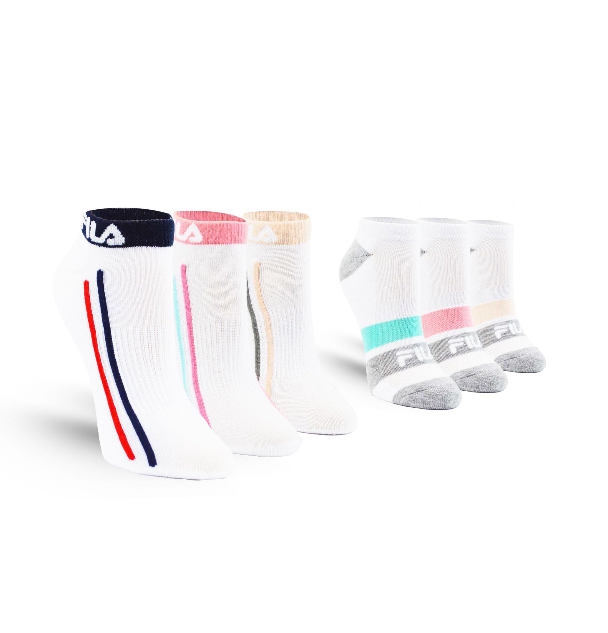 FILA WOMEN'S 6 PAIR LOW CUT ANKLE SOCKS (WHITE)