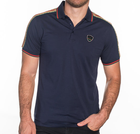V.I.P. COLLECTION MEN'S FASHION POLO T-SHIRT (NAVY BLUE GGKS-12)