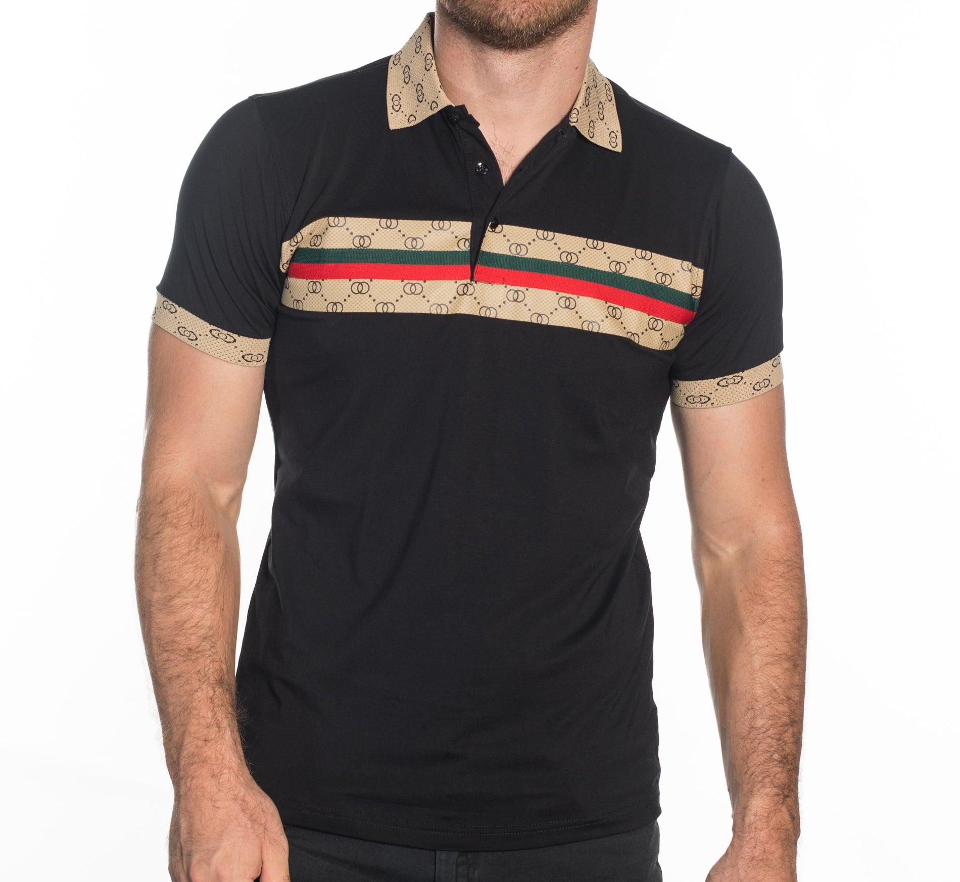 V.I.P. COLLECTION MEN'S FASHION POLO T-SHIRT (BLACK GGKS-9)