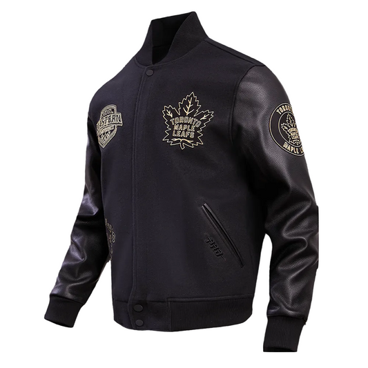 PRO STANDARD MEN'S NHL TORONTO MAPLE LEAFS WOOL BLACK & GOLD VARSITY JACKET