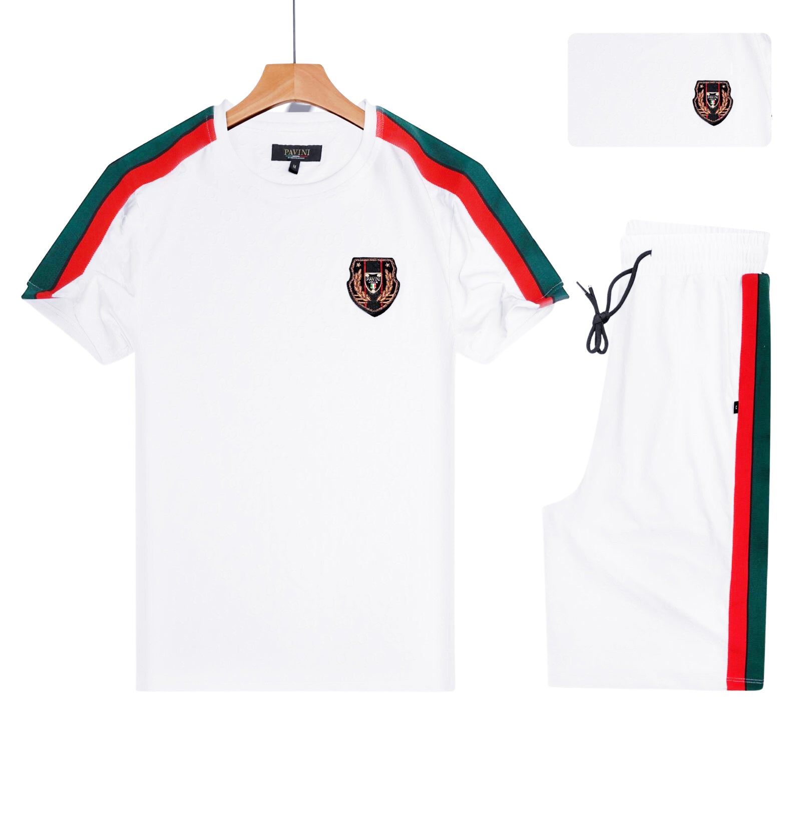 PAVINI 2-PIECE FANCY T-SHIRT/SHORTS SET (WHITE S-2351)