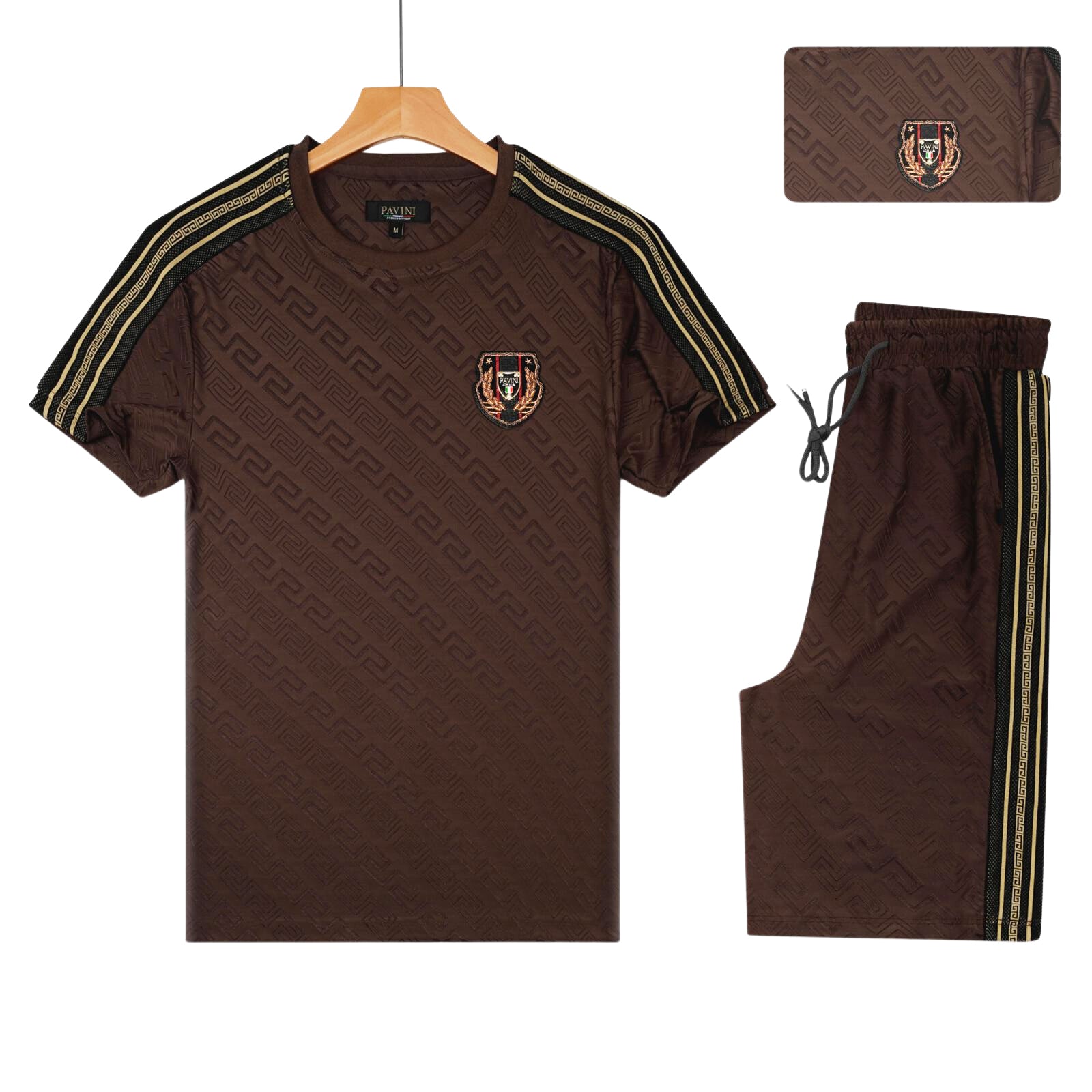 PAVINI 2-PIECE FANCY T-SHIRT/SHORTS SET (COFFEE S-2352)