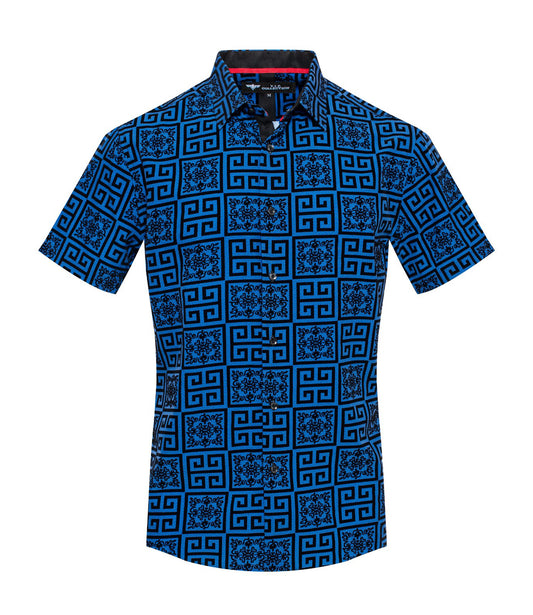 V.I.P. COLLECTION MEN'S BUTTON UP SHORT SLEEVES SHIRT (ROYAL BLUE VFLSS-10)