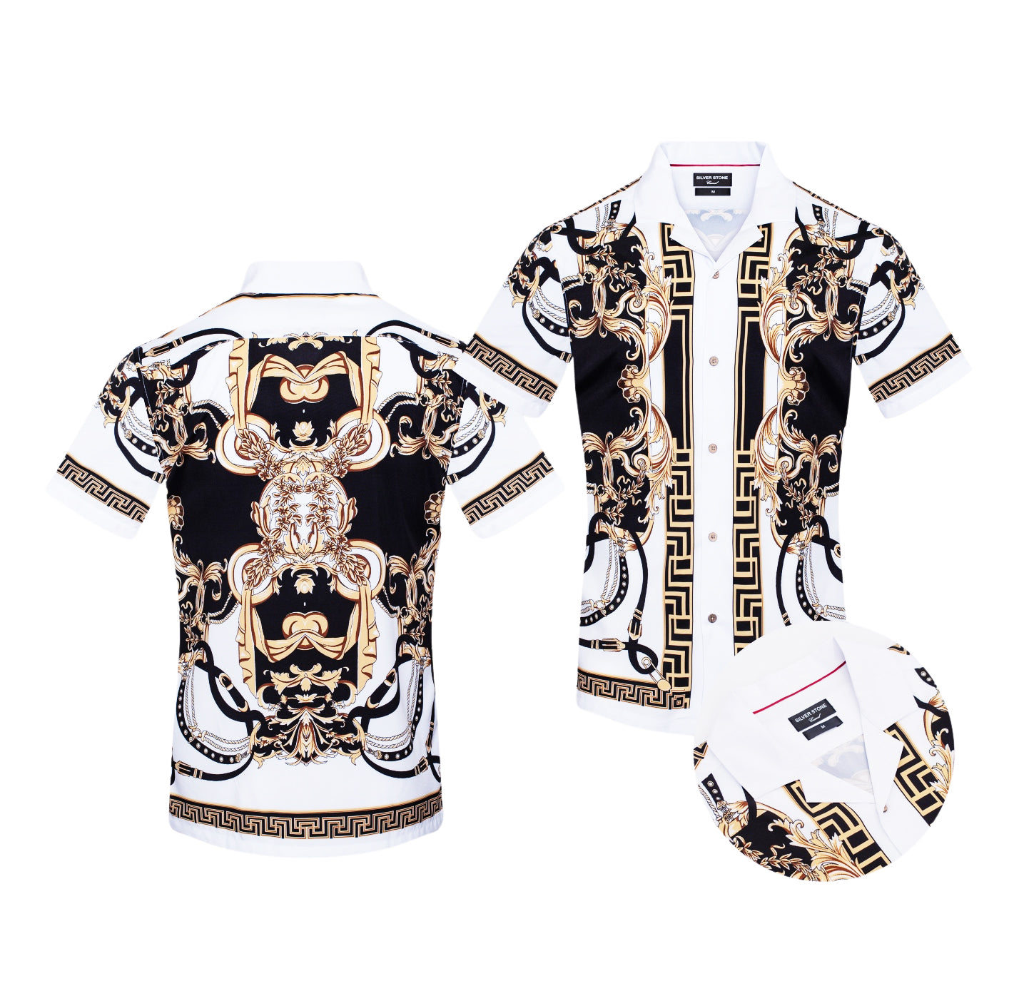 SILVER STONE MEN'S FOIL BUTTON UP SHORT SLEEVES SHIRT (WHITE CSSW-23)