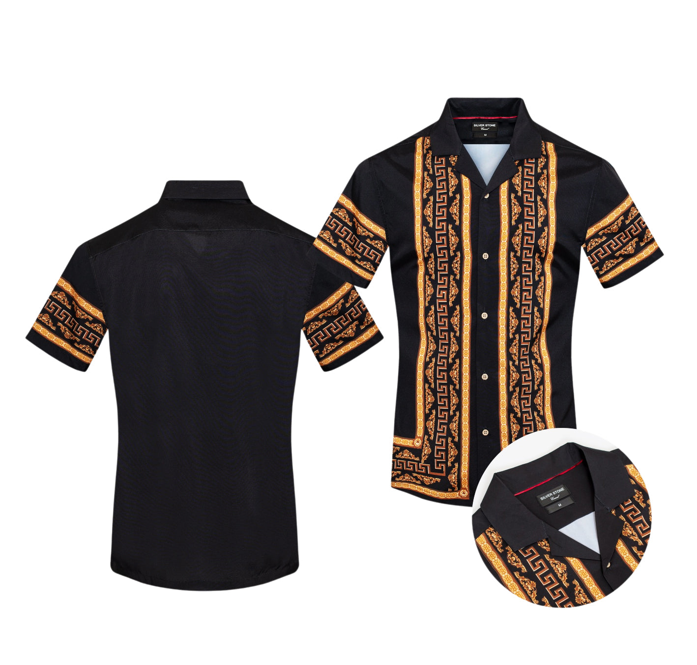 SILVER STONE MEN'S FOIL BUTTON UP SHORT SLEEVES SHIRT (BLACK CSSW-14)