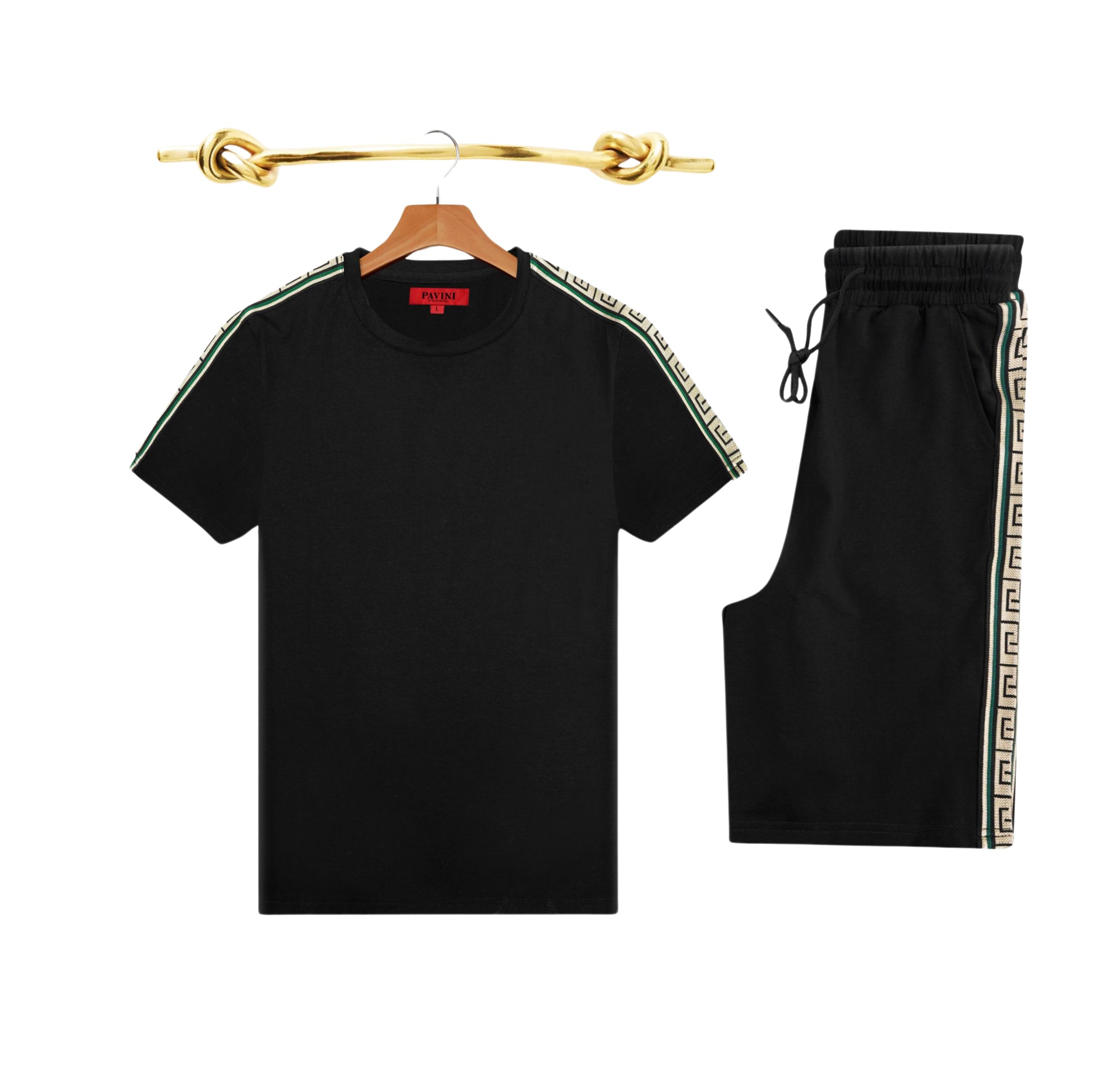 PAVINI 2-PIECE FANCY T-SHIRT/SHORTS SET (BLACK SS-2024-1)