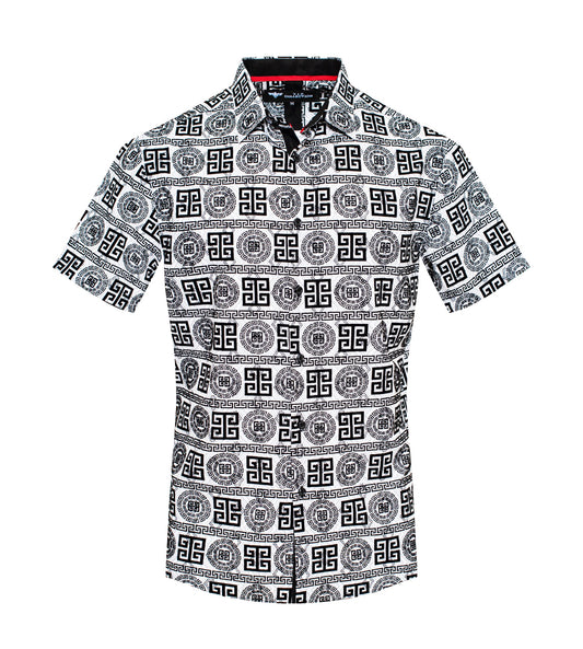 V.I.P. COLLECTION MEN'S BUTTON UP SHORT SLEEVES SHIRT (WHITE VFLSS-11)