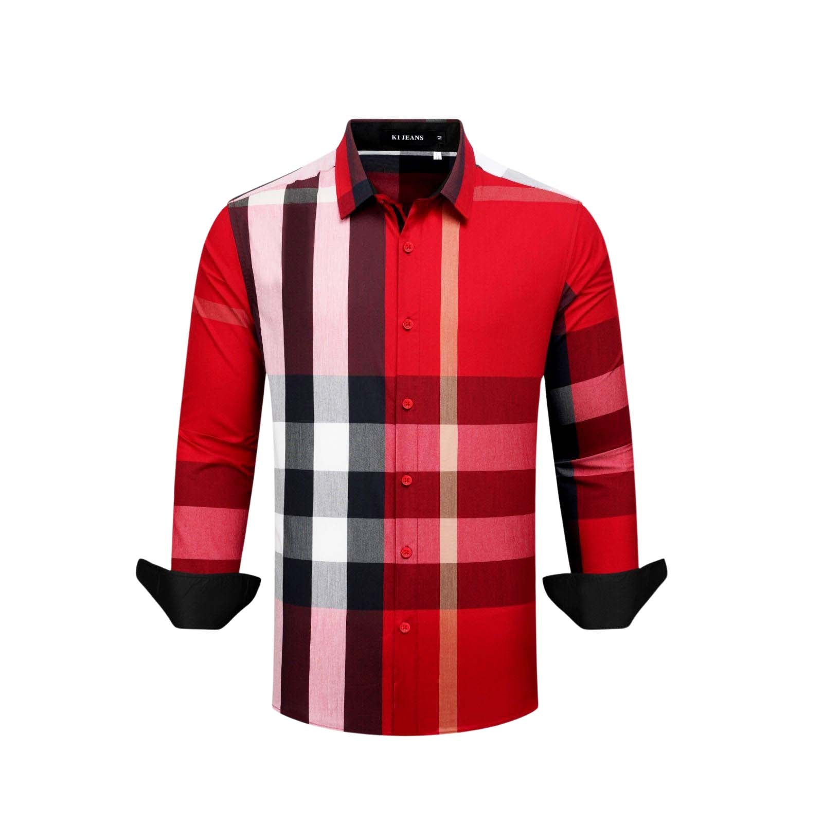 MEN'S PLAID LONG SLEEVE SHIRT (RED KS-018)