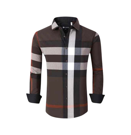 MEN'S PLAID LONG SLEEVE SHIRT (BROWN PVLS057-07)