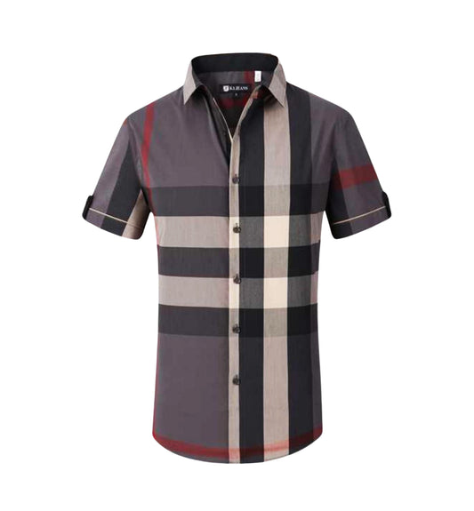 PAVINI MEN'S BUTTON UP SHORT SLEEVES SHIRT (CHARCOAL PVSS058-08)