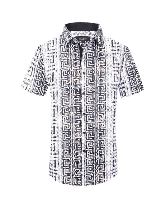 PAVINI MEN'S BUTTON UP SHORT SLEEVES SHIRT (WHITE PVSS095-16)