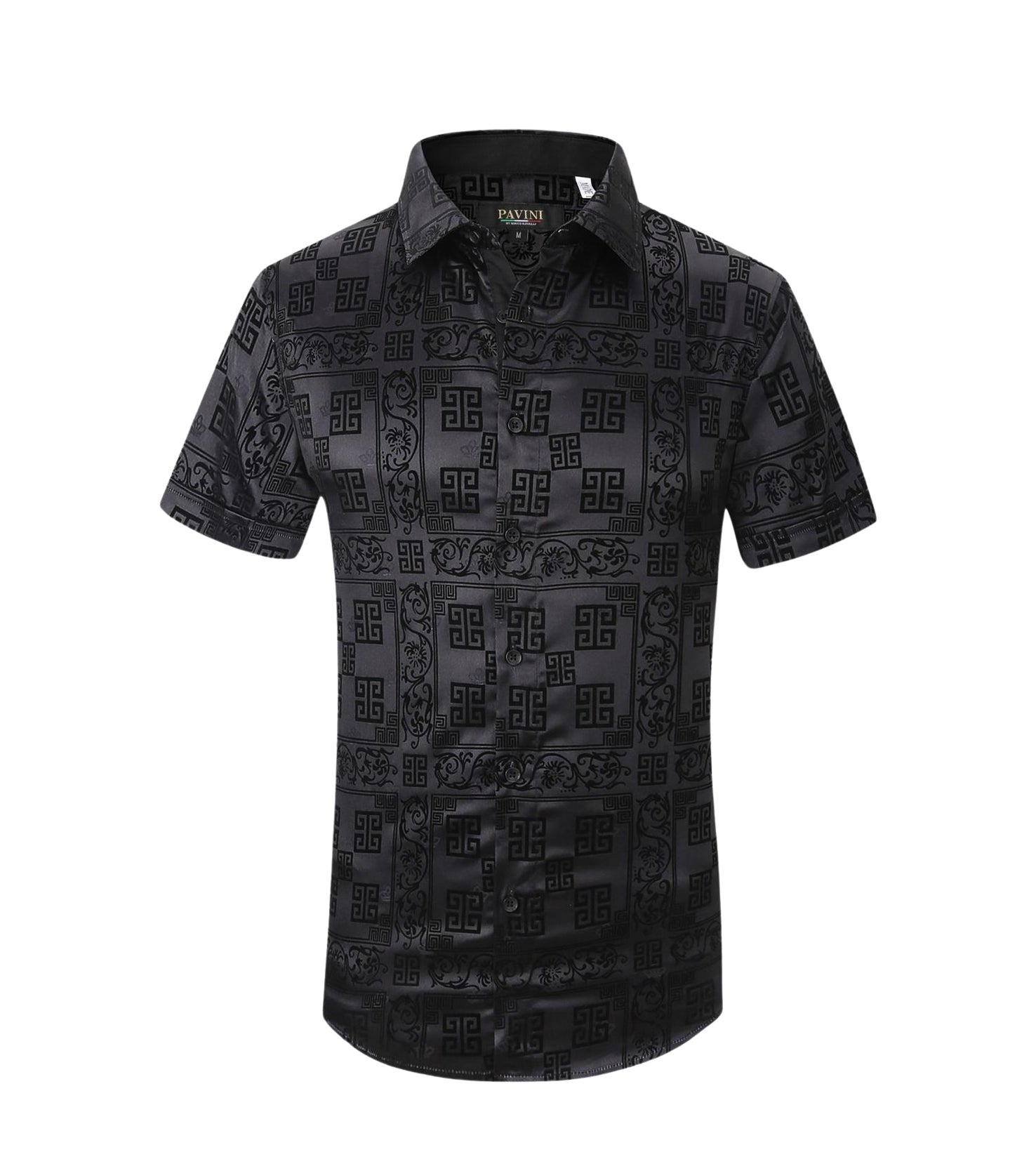 PAVINI MEN'S BUTTON UP SHORT SLEEVES SHIRT (BLACK PVSS097-01)