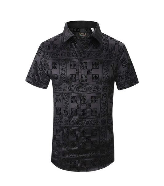 PAVINI MEN'S BUTTON UP SHORT SLEEVES SHIRT (BLACK PVSS097-01)