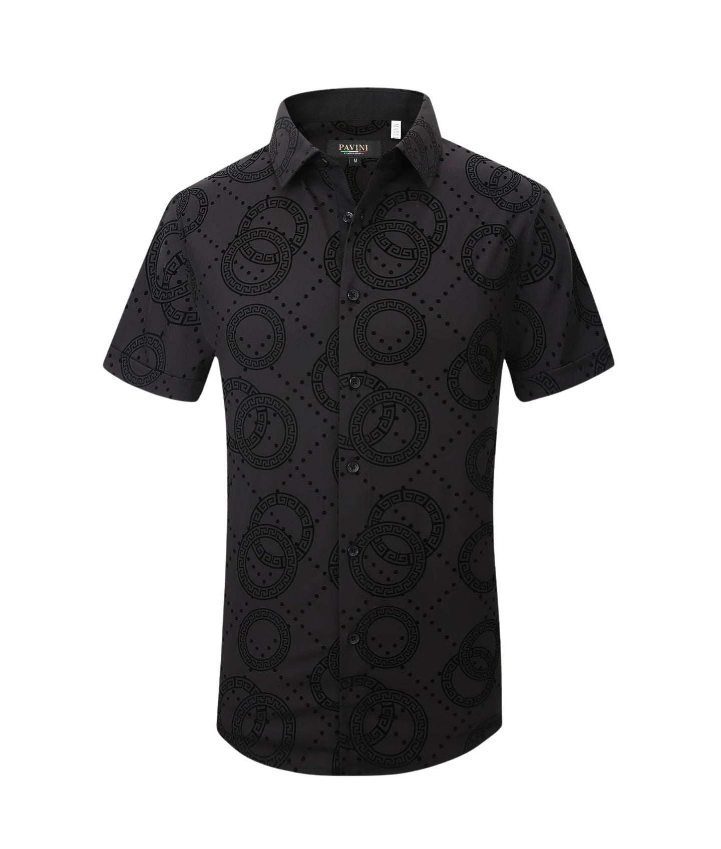 PAVINI MEN'S BUTTON UP SHORT SLEEVES SHIRT (BLACK PVSS097-05)