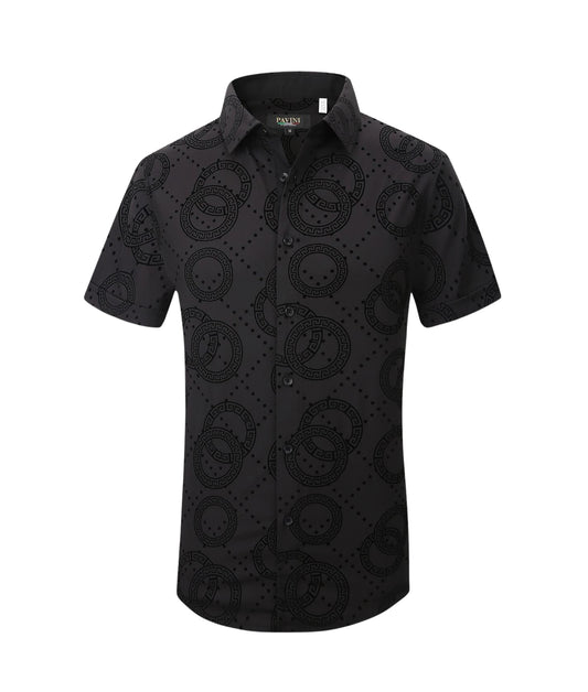 PAVINI MEN'S BUTTON UP SHORT SLEEVES SHIRT (BLACK PVSS097-05)