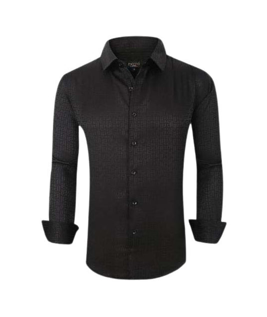 PAVINI MEN'S BUTTON UP LONG SLEEVE SHIRT (BLACK PVLS082-05)