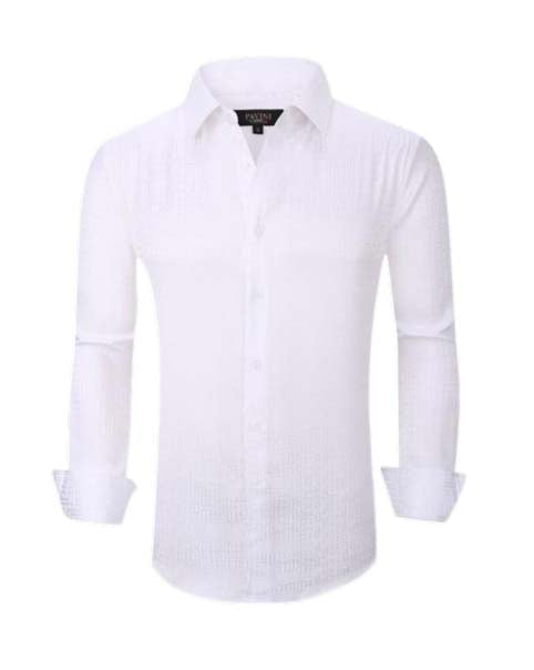 PAVINI MEN'S BUTTON UP LONG SLEEVE SHIRT (WHITE PVLS082-08)