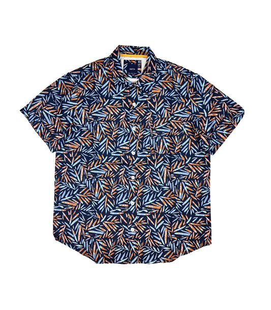 MEN'S ALL OVER PRINT SHORT SLEEVE BUTTON-UP TROPICAL SHIRT (ROYAL)