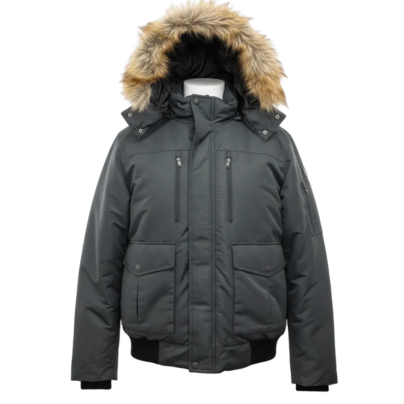 SEAN JOHN MEN'S FAUX FUR WINTER BOMBER JACKET (CHARCOAL)