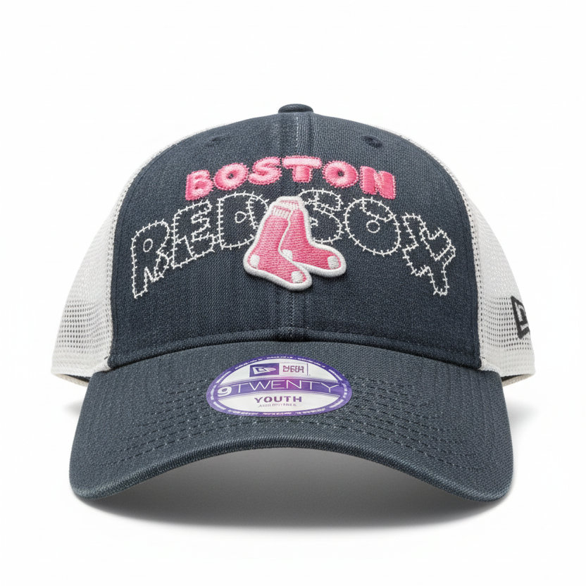 NEW ERA KIDS 9TWENTY MLB BOSTON RED SOX GREY/PINK ADJUSTABLE TRUCKER CAP
