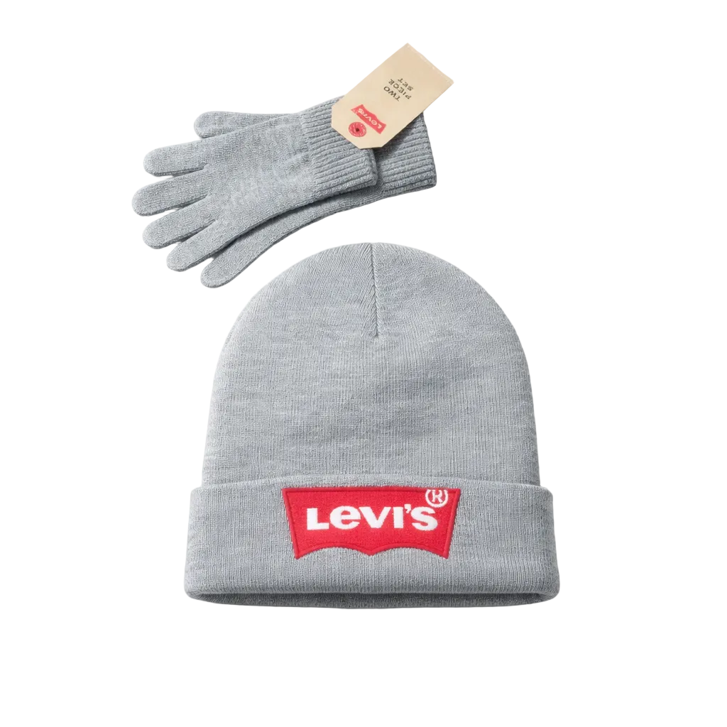 LEVI'S YOUTH KIDS GREY TOUQUE & GLOVES SET