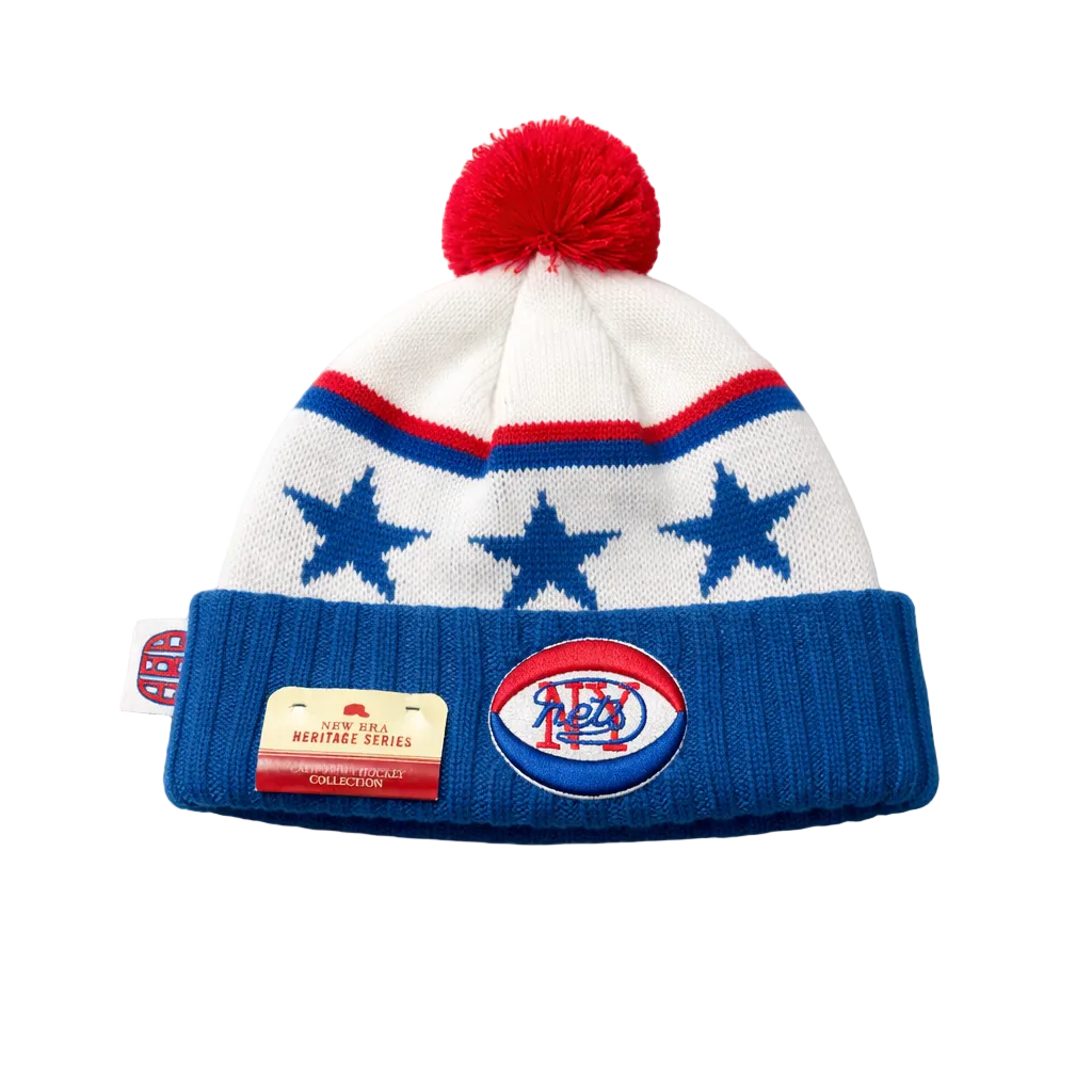 NEW ERA HERITAGE SERIES CALIFORNIA HOCKEY COLLECTION X AMERICAN BASKETBALL ASSOCIATION NEW YORK NETS ROYAL BLUE/RED/WHITE TOUQUE