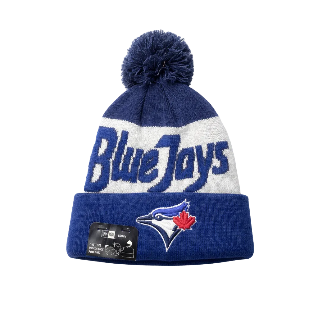NEW ERA YOUTH KIDS KNITSCRIPT A3 TORONTO BLUE JAYS ROYAL BLUE & WHITE TOUQUE