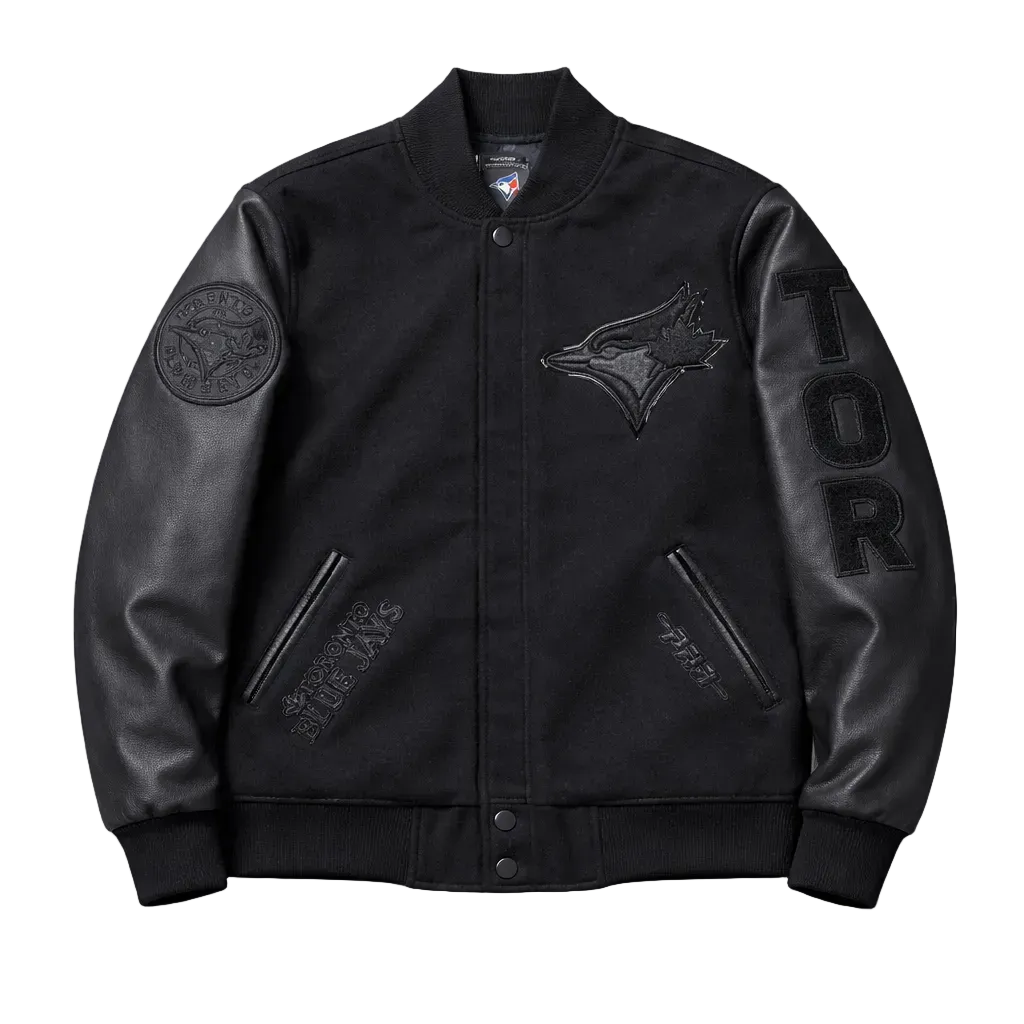 PRO STANDARD MEN'S MLB TORONTO BLUE JAYS CLASSIC WOOL ALL BLACK VARSITY JACKET