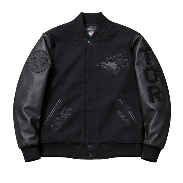 PRO STANDARD MEN'S MLB TORONTO BLUE JAYS CLASSIC WOOL ALL BLACK VARSITY JACKET