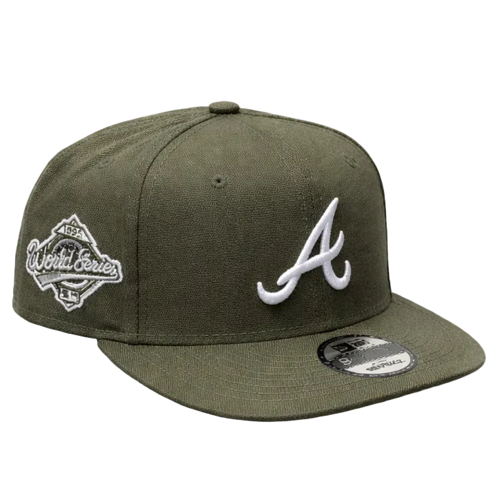 NEW ERA 9FIFTY A-FRAME 1995 WORLD SERIES MLB ATLANTA BRAVES OLIVE GREEN SNAPBACK HAT