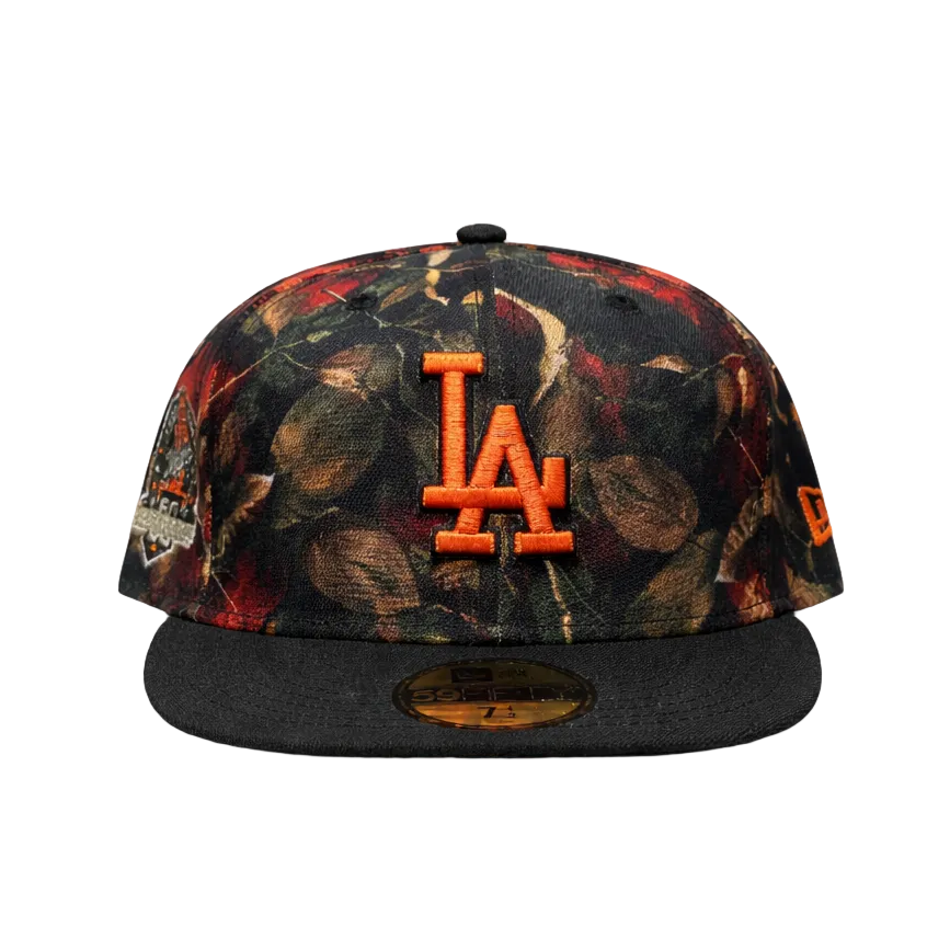 NEW ERA 59FIFTY MLB LOS ANGELES DODGERS 6OTH ANNIVERSARY BLACK WITH AUTUMN LEAFS DESIGN FITTED HAT