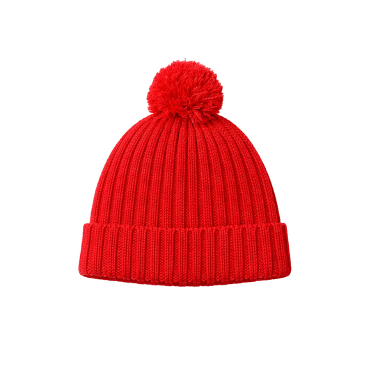 PLAIN RED KNITTED TOUQUE WITH POMPOM