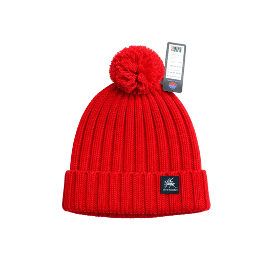 PLAIN RED KNITTED TOUQUE WITH POMPOM