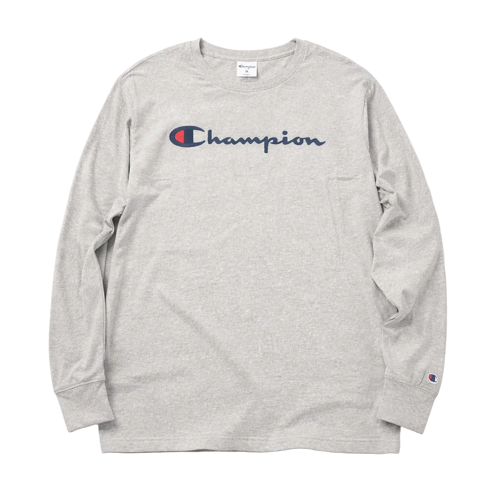 CHAMPION MEN'S BIG & TALL EMBROIDERED LOGO LONG SLEEVE T-SHIRT (GREY)