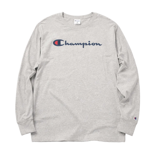CHAMPION MEN'S BIG & TALL EMBROIDERED LOGO LONG SLEEVE T-SHIRT (GREY)