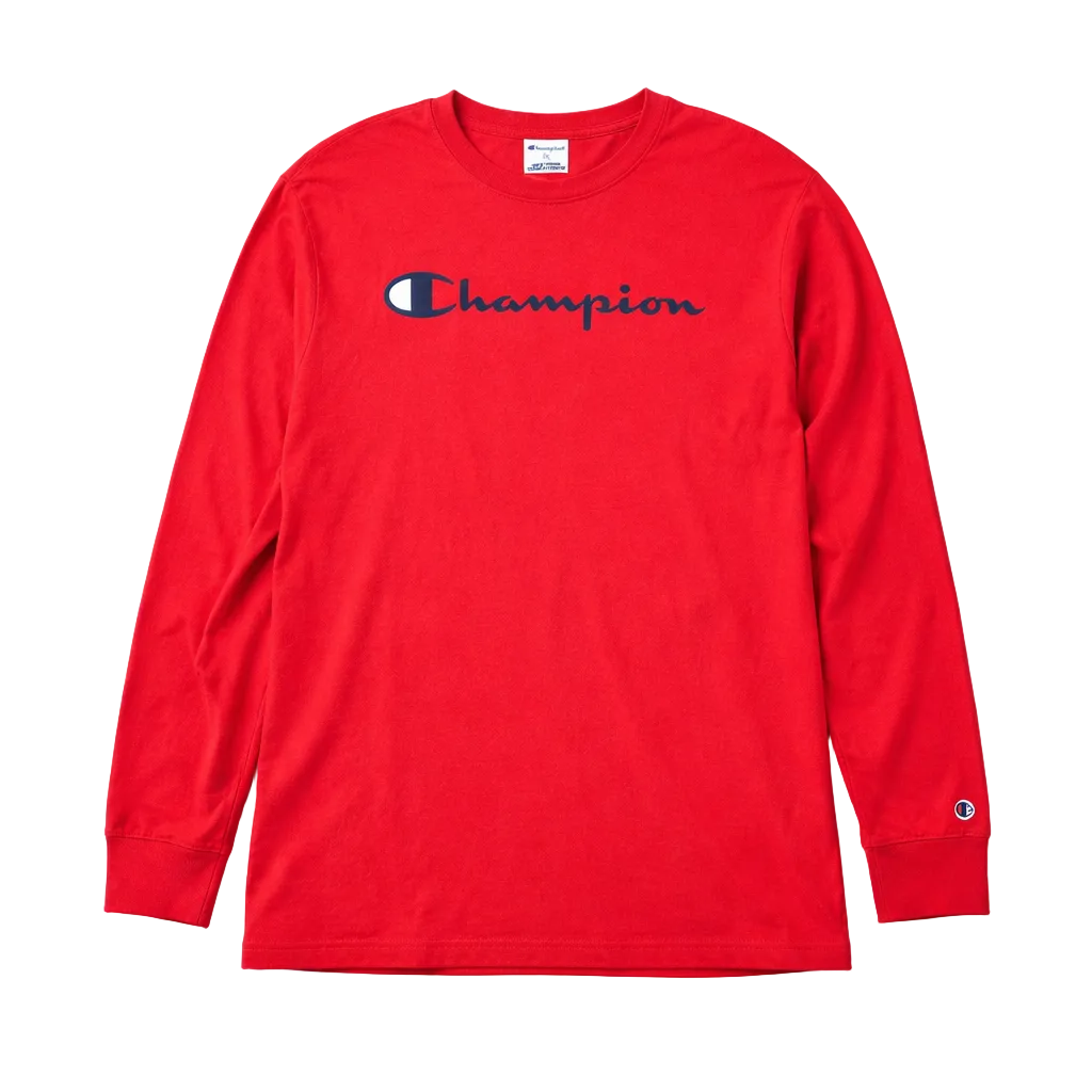 CHAMPION MEN'S BIG & TALL EMBROIDERED LOGO LONG SLEEVE T-SHIRT (RED)