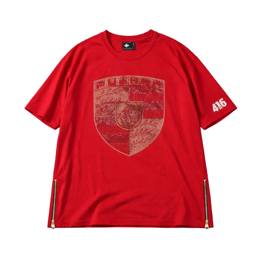 CITY OF DREAMS MEN'S BIG & TALL PUSHER RHINESTONE T-SHIRT (RED)