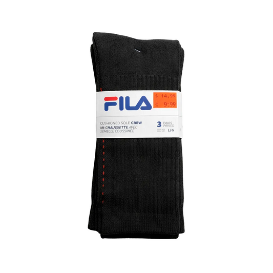 FILA MEN'S 3 PAIR LONG CREW SOCKS (BLACK)