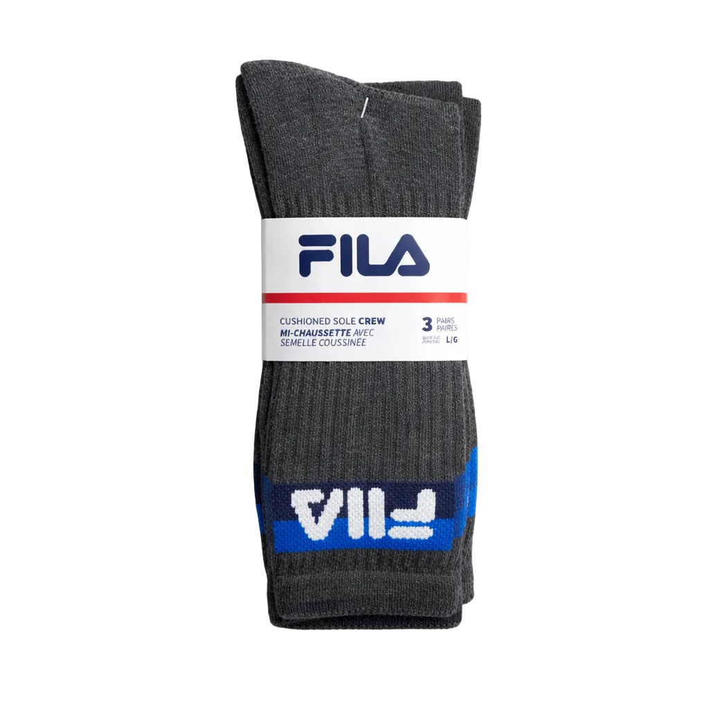FILA MEN'S 3 PAIR LONG CREW SOCKS (GREY/CHARCOAL)