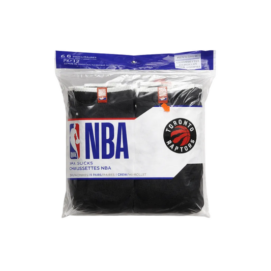 NBA MEN'S TORONTO RAPTORS 6 PAIR LONG CREW SOCKS (BLACK)