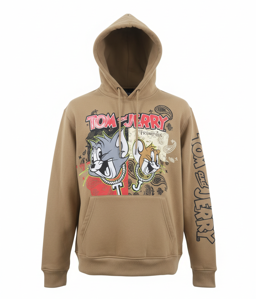 MEN'S TOM & JERRY THICK GEL PRINT GRAPHIC HOODIE (SAND)