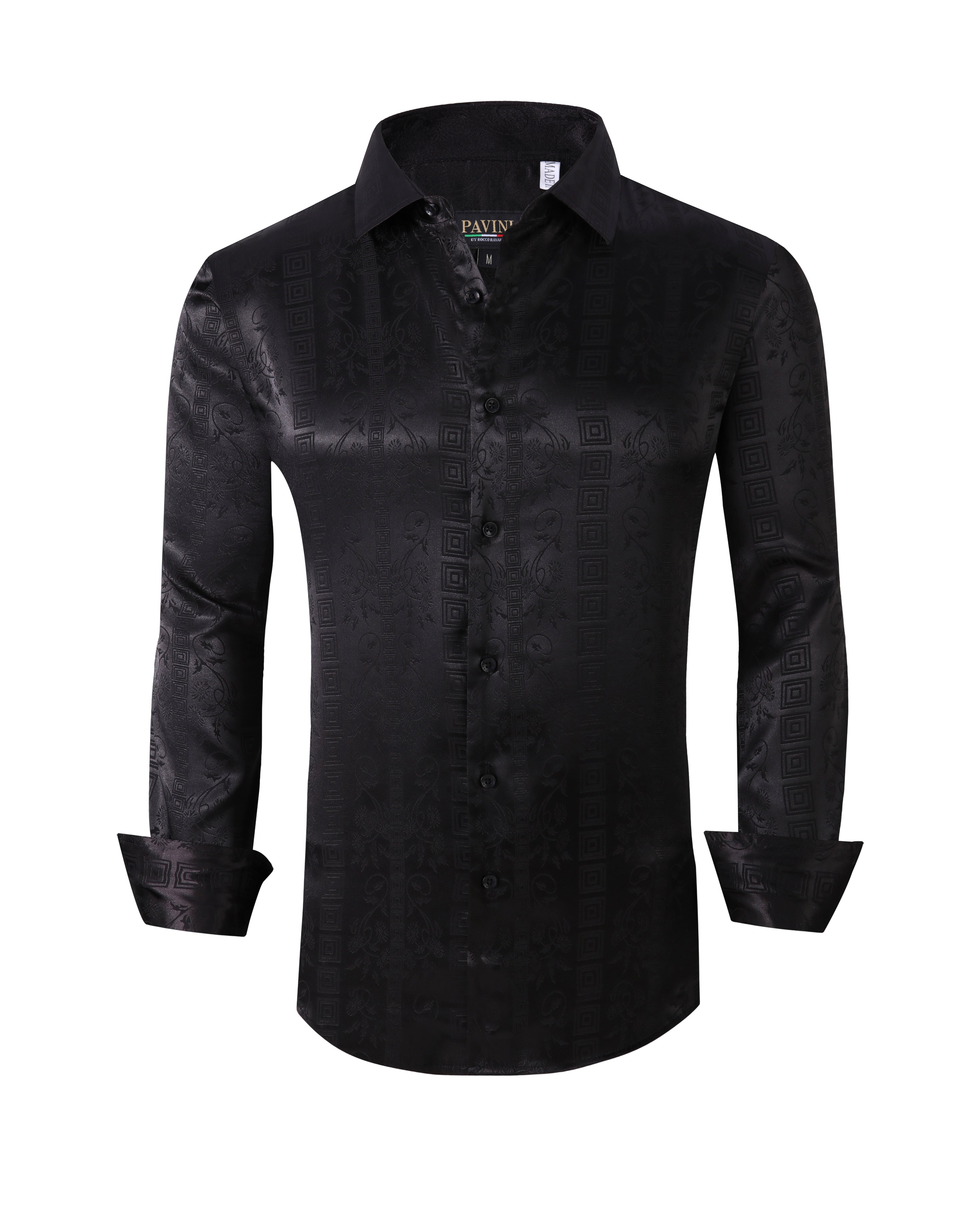 PAVINI MEN'S DESIGNER BUTTON UP LONG SLEEVE SHIRT (BLACK)