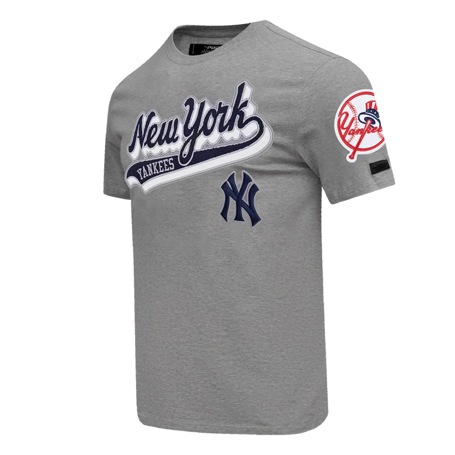 PRO STANDARD MLB NEW YORK YANKEES SCRIPT TAIL MEN'S GREY T-SHIRT