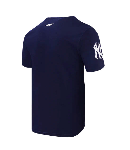PRO STANDARD MLB NEW YORK YANKEES SCRIPT TAIL MEN'S NAVY BLUE T-SHIRT