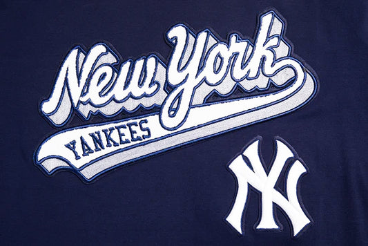 PRO STANDARD MLB NEW YORK YANKEES SCRIPT TAIL MEN'S NAVY BLUE T-SHIRT