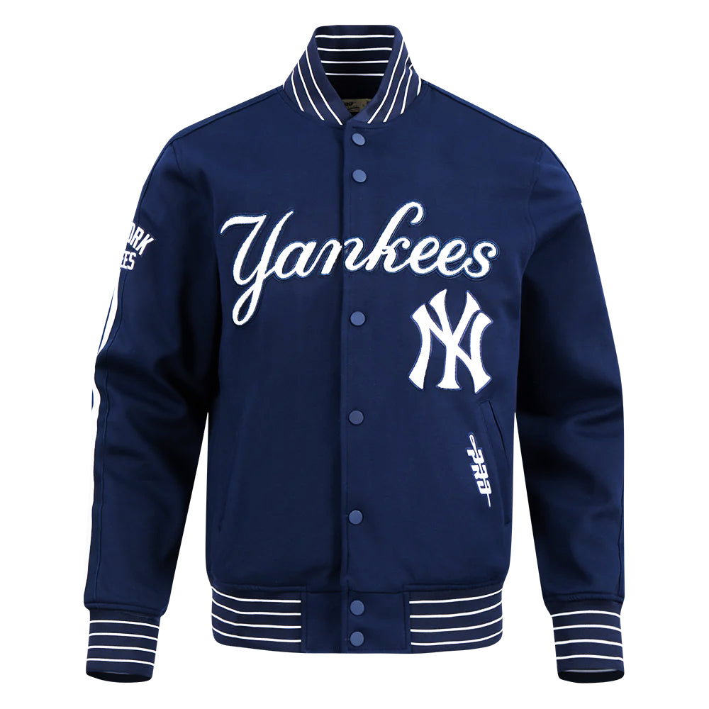 PRO STANDARD MLB NEW YORK YANKEES CURRENT LOGO PRO GAME DAY MEN'S NAVY BLUE DOUBLE KNIT JACKET